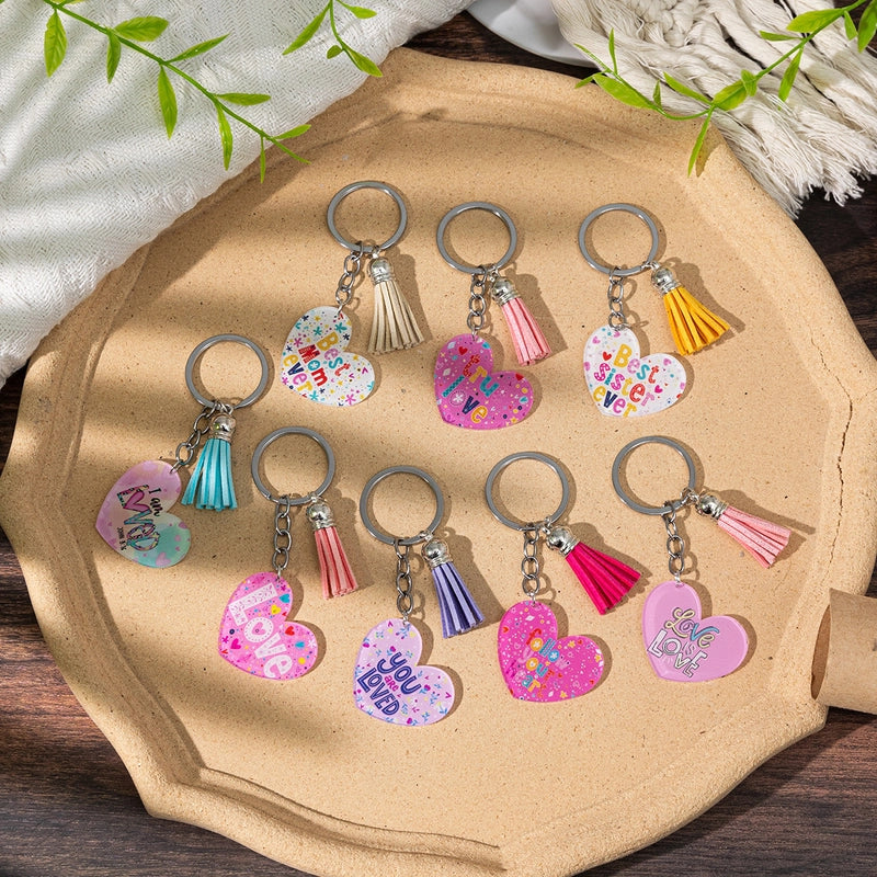 Cute Letter Heart Shape Arylic Tassel Keychain