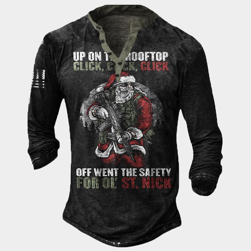 Tactical Santa Letter Print Henry Long Sleeve Shirt-Compassnice®