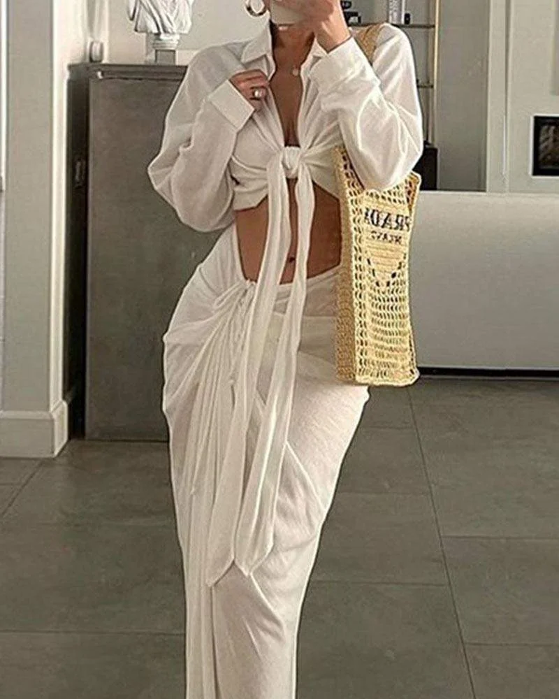 Simple Lapel Shirt Top Buttock Skirt Suit