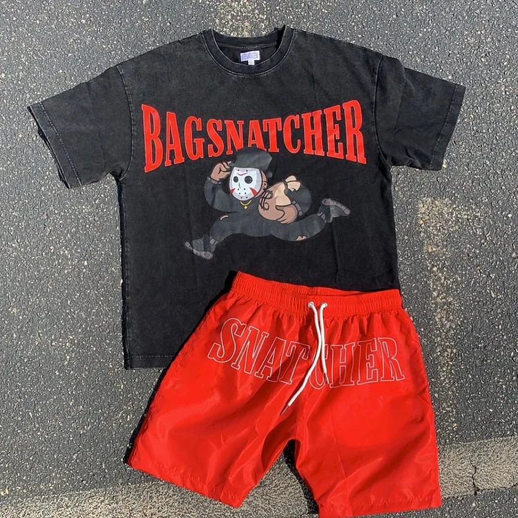 Fashion Casual Cartoon Print Short Sleeve Shorts Sports Suit