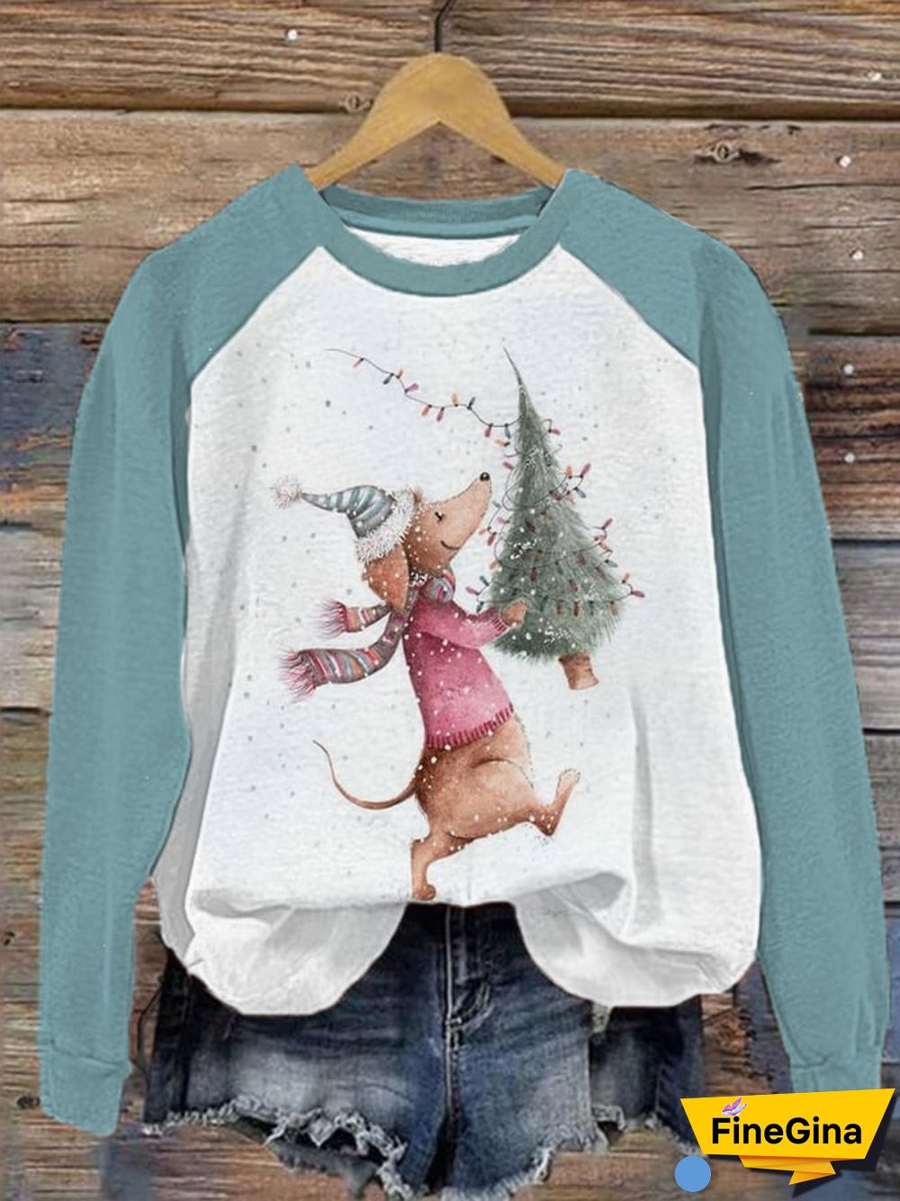 Women's Christmas Tree Dachshund Dog Print Casual Sweatshirt