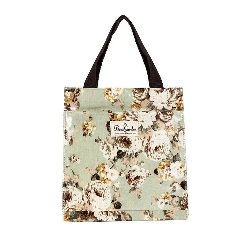 MABULA Fashion Cartoon Luxury Tote Bag Waterproof PVC Reusable London Style Shoulder Bags Eco Friendly Flower Pattern Handbag