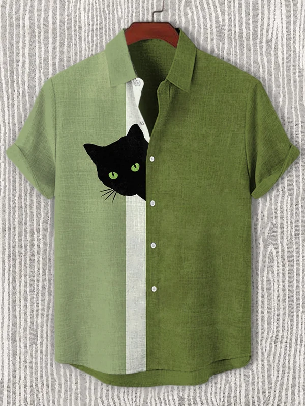 Men's Fun Hide And Seek Black Cat Print Print Casual Shirt