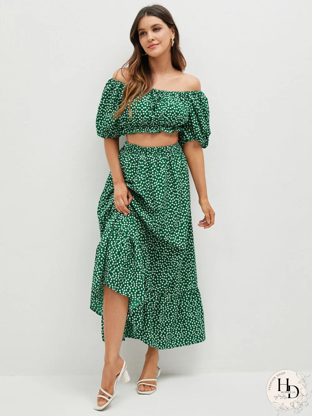 Floral Print Off Shoulder Crop Top Skirt Two Pieces Suit