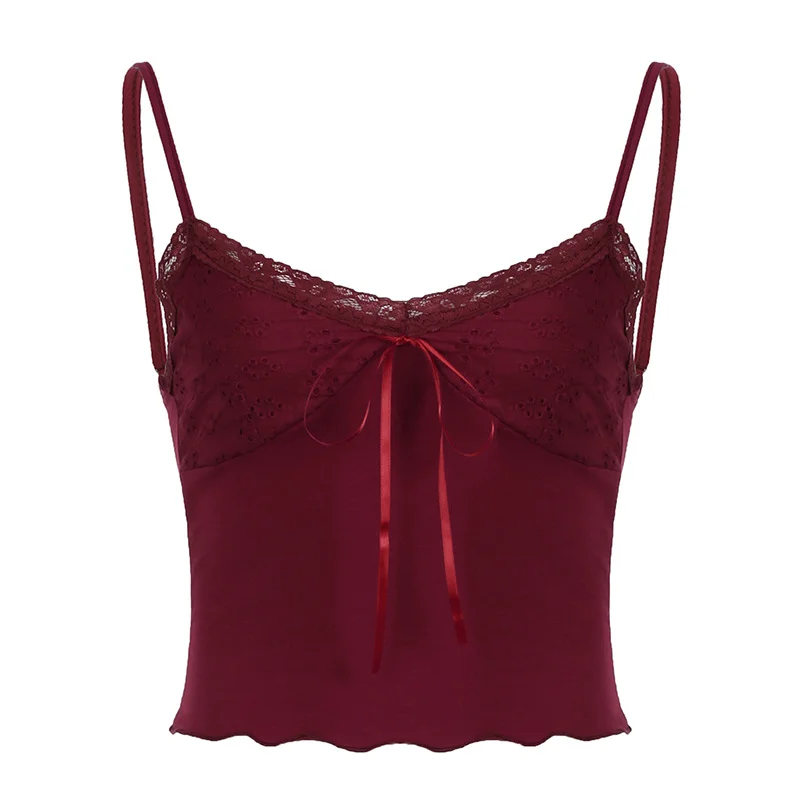 Ueong Wearing Rope Strap Bright Red Harbor Style Sling Vest Sexy V-Collar Big Bare Back All-Purpose Jacket New Style In Summer