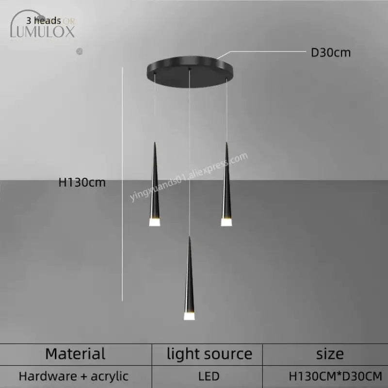 Ritra - Cone Led Pendant Lamp 3 Heads / Black White Light Lighting