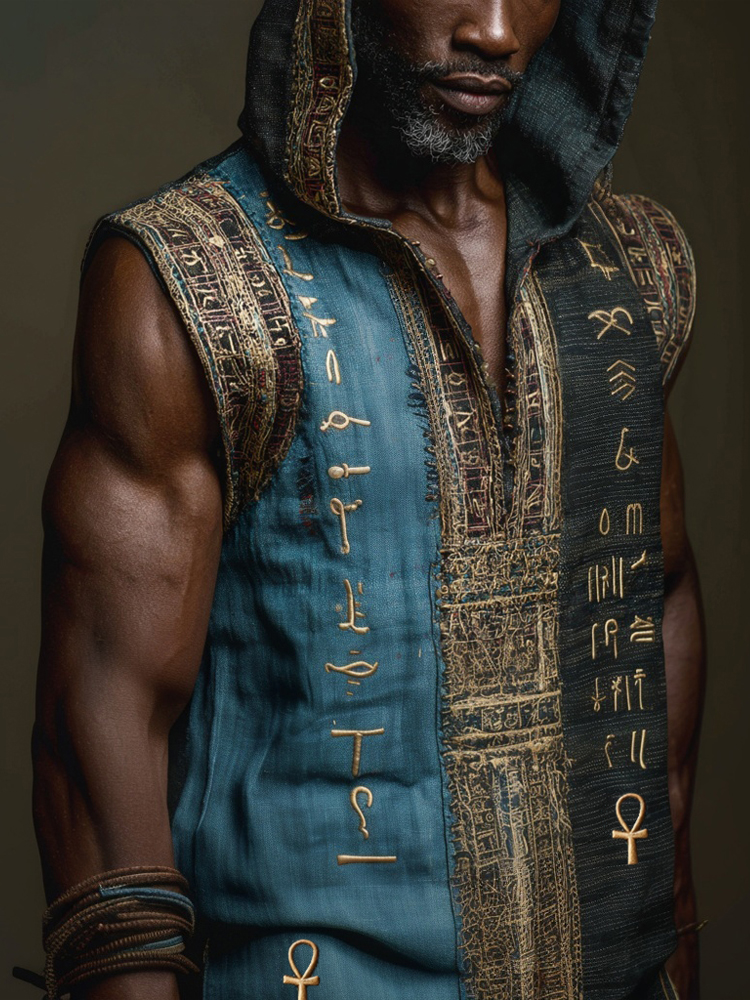 Men's Ankh Ancient Egyptian Elements Hooded Linen Tank