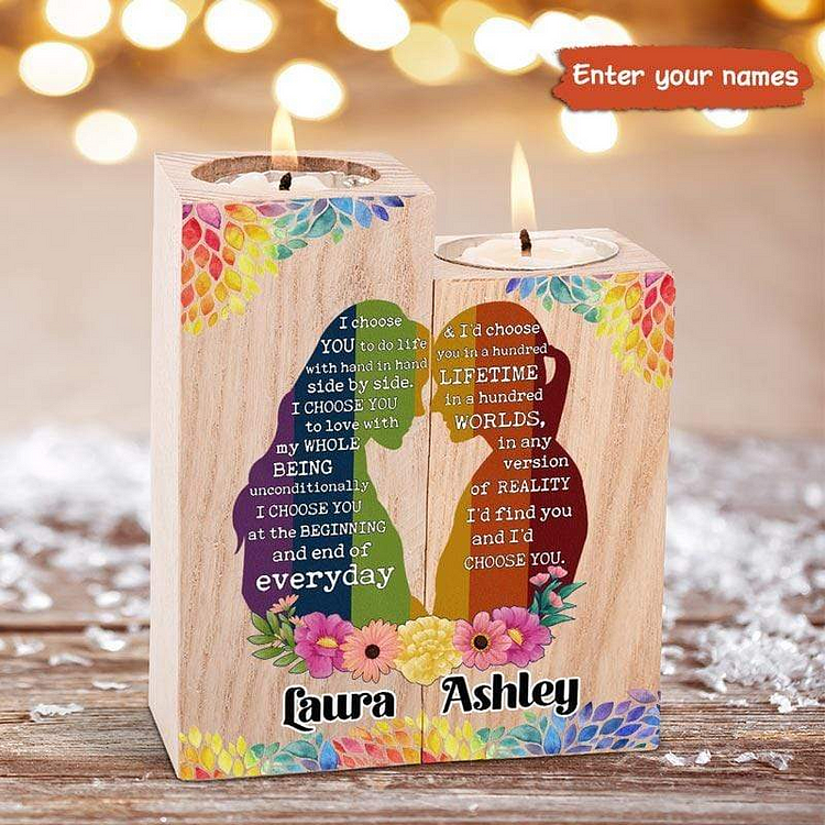 I Choose You LGBT Couple Women Personalized Candle Holder