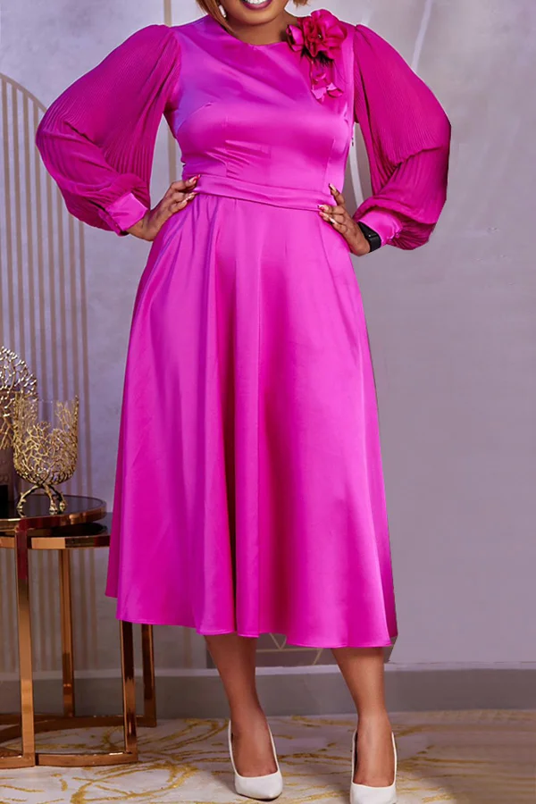 Elegant Lantern Sleeve Midi Dress