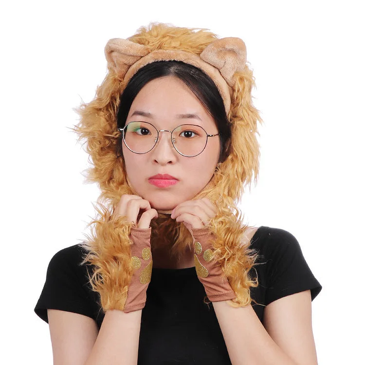 4 Piece Lion Plush Sets Ears Headband Tail And Paws-elleschic