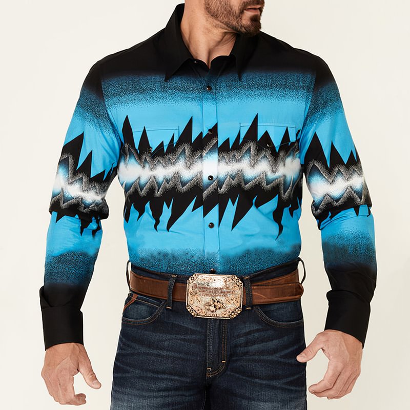 Trendy Casual Blue Western Print Shirt