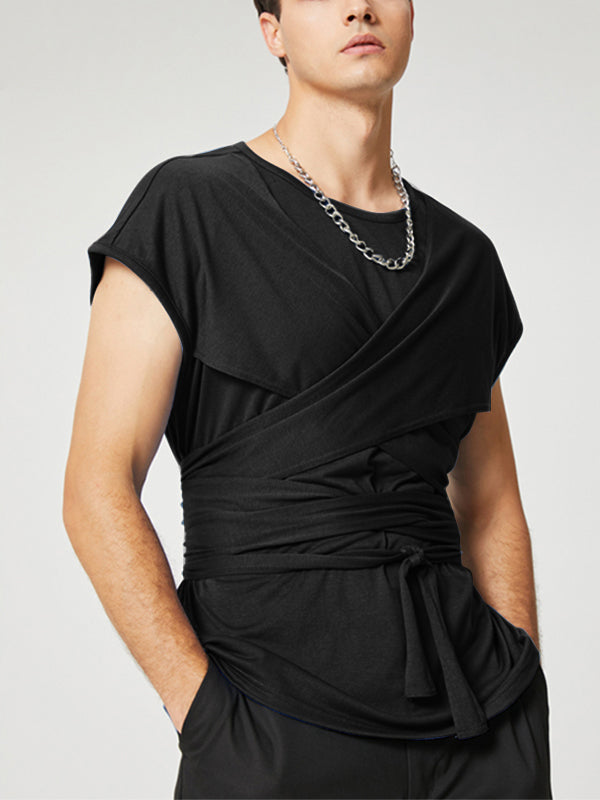 Aonga - Mens Crisscross Wrap Tie Knot T-ShirtJ aonga