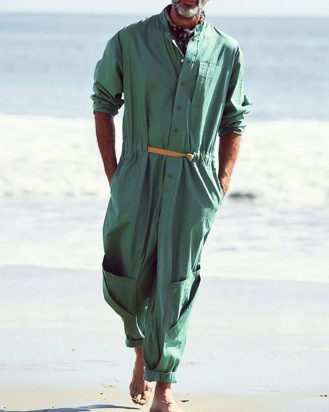 Men'S Casual Vacation Workwear Long-Sleeved Jumpsuit