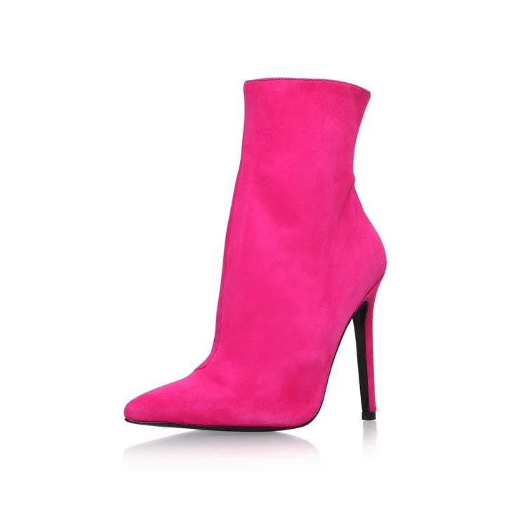 Hot Pink Sock Boots Pointy Toe Stiletto Heel Ankle Boots |FSJ Shoes