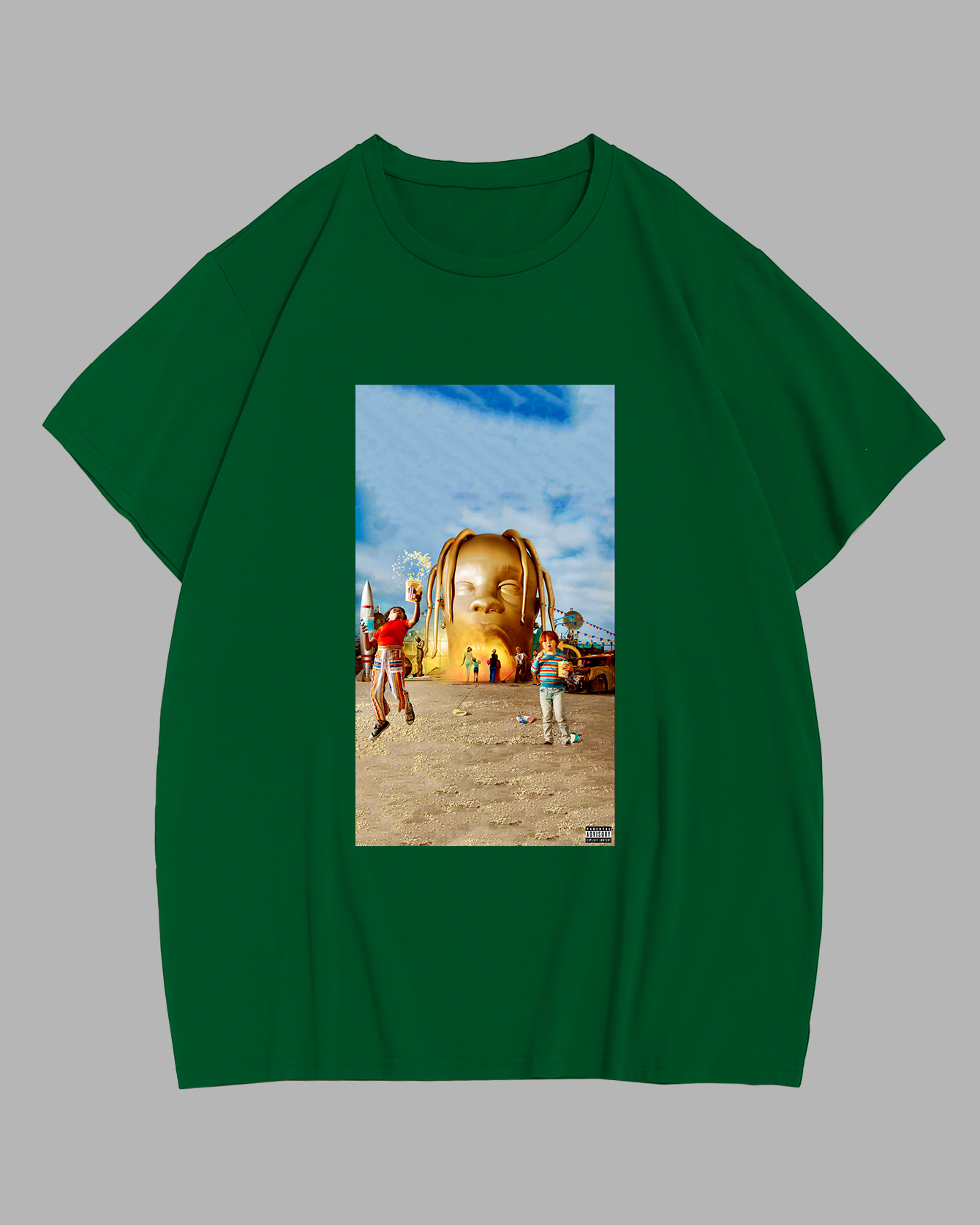 Big Guys Green Golden Head Sculpture Print Short Sleeve T-Shirt