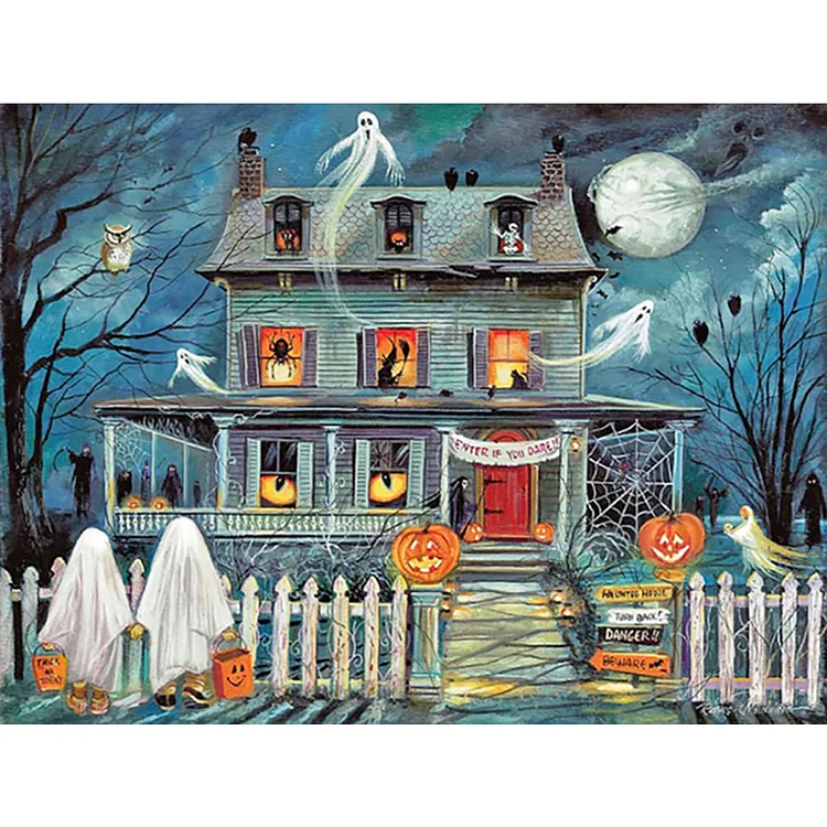 Halloween Horror House 40*30CM (Canvas) Full Round Drill Diamond Painting gbfke