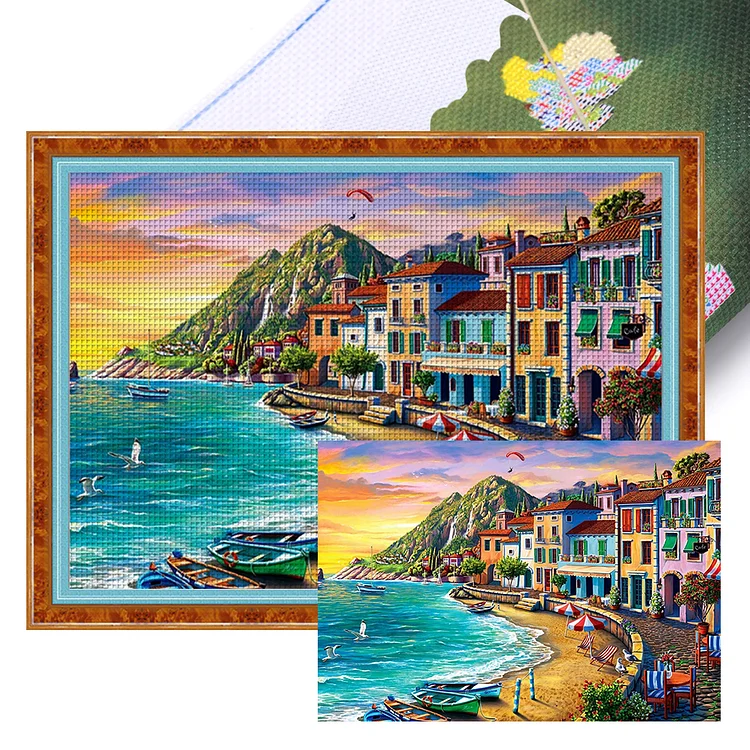 Coastal City 16CT (60*45CM) Stamped Cross Stitch gbfke