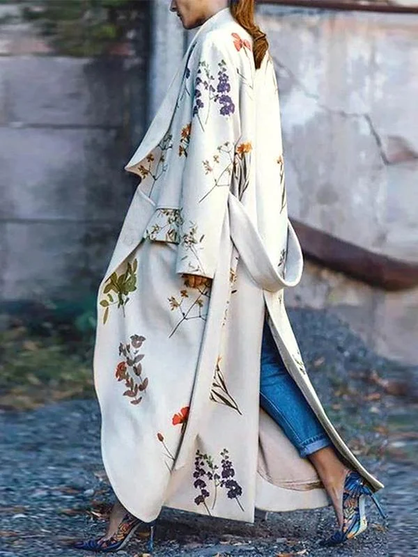 Mayoulove White long plants printed coat-Mayoulove