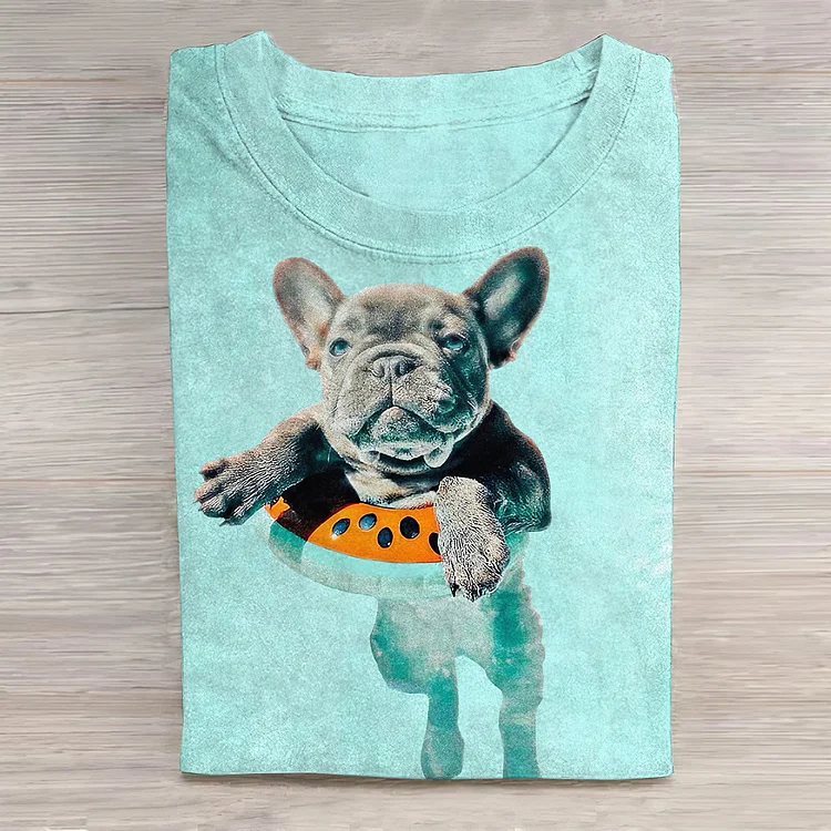 Swimming Dog Print Short Sleeve Casual T-Shirt