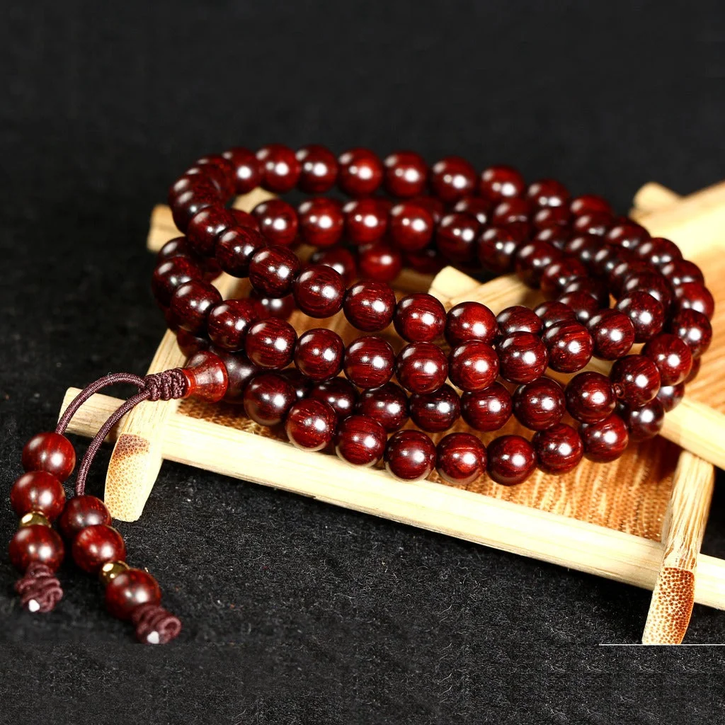 Indian Small Leaf Rosewood Buddha 108 Beads Bracelet 6mm