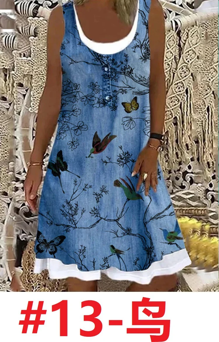 Nigikala Nigikala Women's 2025 Summer New Fashion Imitation Denim Vest Casual Print Sleeveless Top