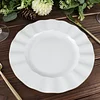 10 Pack | 9" White Hard Plastic Dinner Plates with Gold Ruffled Rim, Heavy Duty Disposable Dinnerware