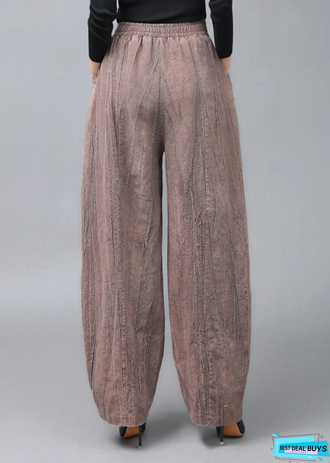 Vintage Light Coffee Pockets Patchwork Linen Lantern Pants Fall