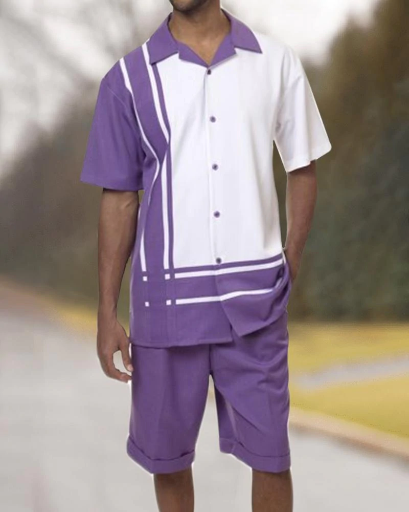 Two Piece Short Sleeve Print Walking Suit Set With Shorts