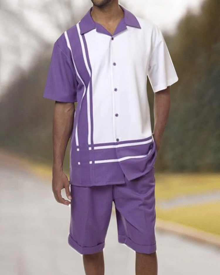 Two Piece Short Sleeve Print Walking Suit Set With Shorts