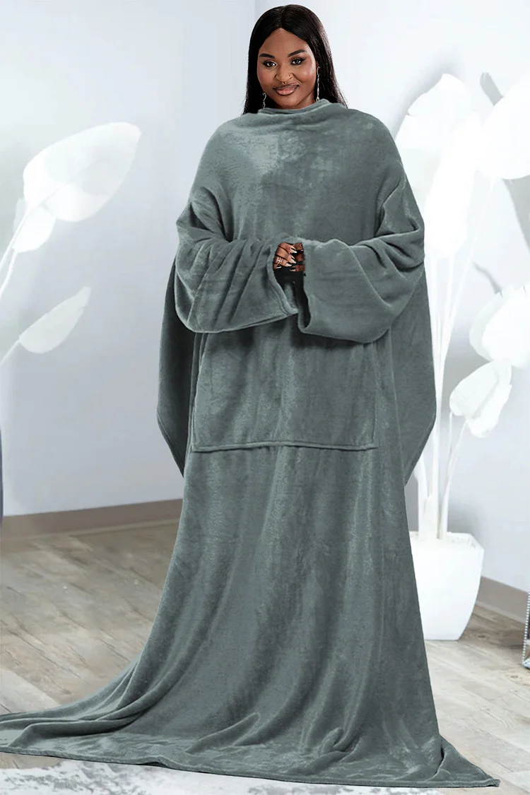 Xpluswear Design Plus Size Casual Outerwear Grey Homewear Cape Coral Velvet Blanket Outerwear