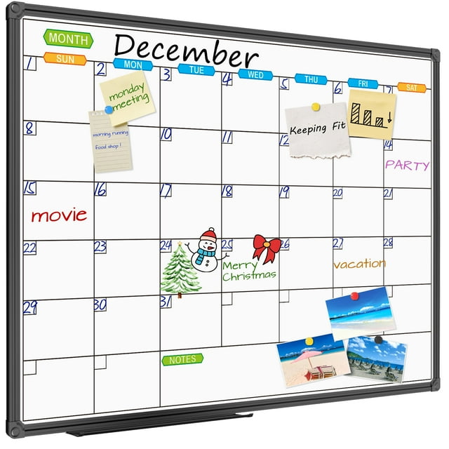 JILoffice 36 x 24 in. Magnetic Monthly Calendar Dry Erase Board, Black Aluminum Frame
