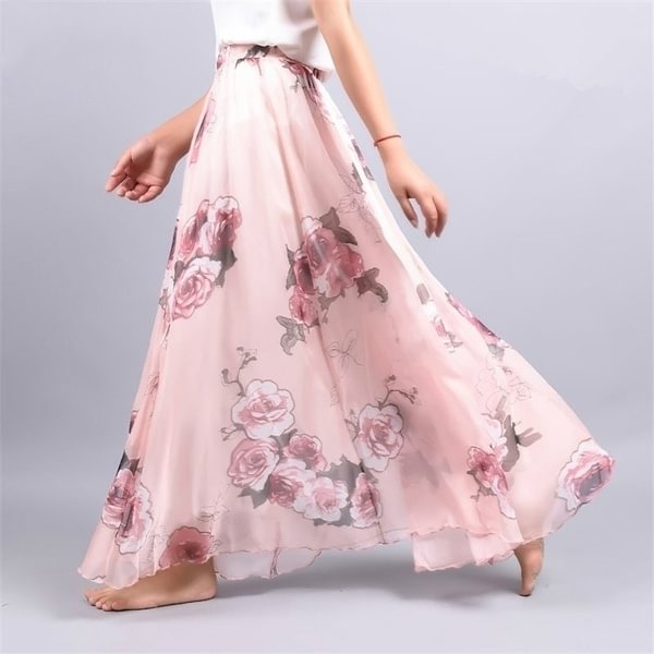 Summer New Fashion Chiffon Floral Printed Women Floor-Length Long Beach Party Loose Skirt - Shop Trendy Women's Clothing | LoverChic