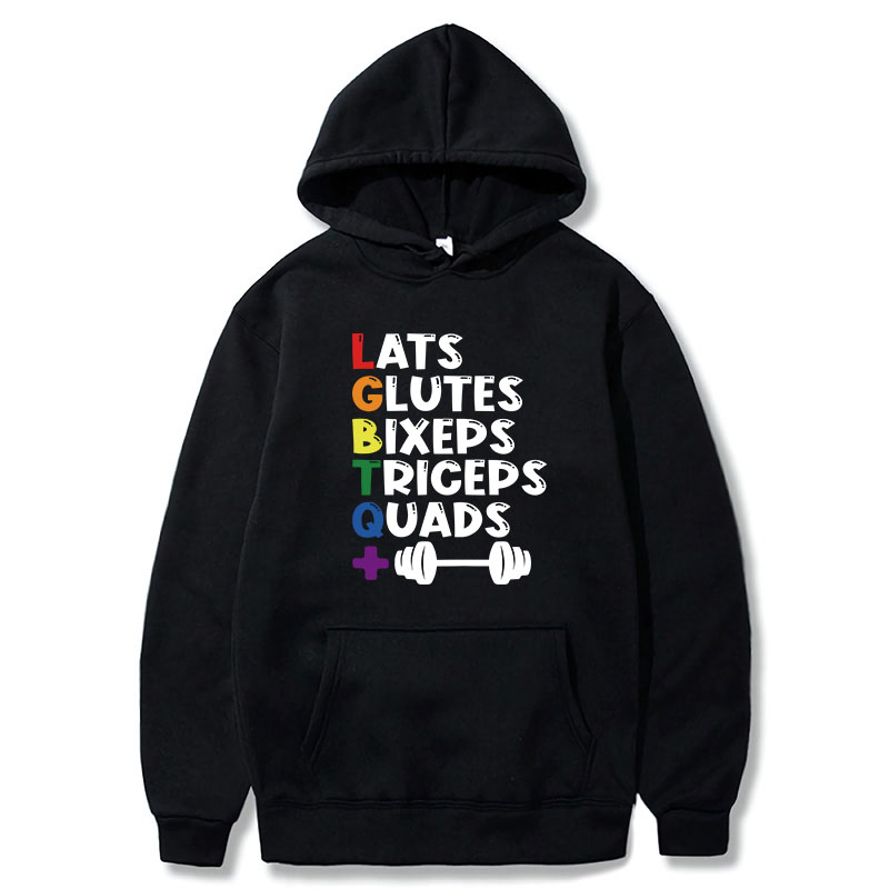 Cotton Tshirt LGBTQ Gym Hoodies Last Glutes Biceps Triceps Lgbt Humor Gym Lovers Hooded Sweatshirt Unisex Soft Casual Women Men t -shirt Tee