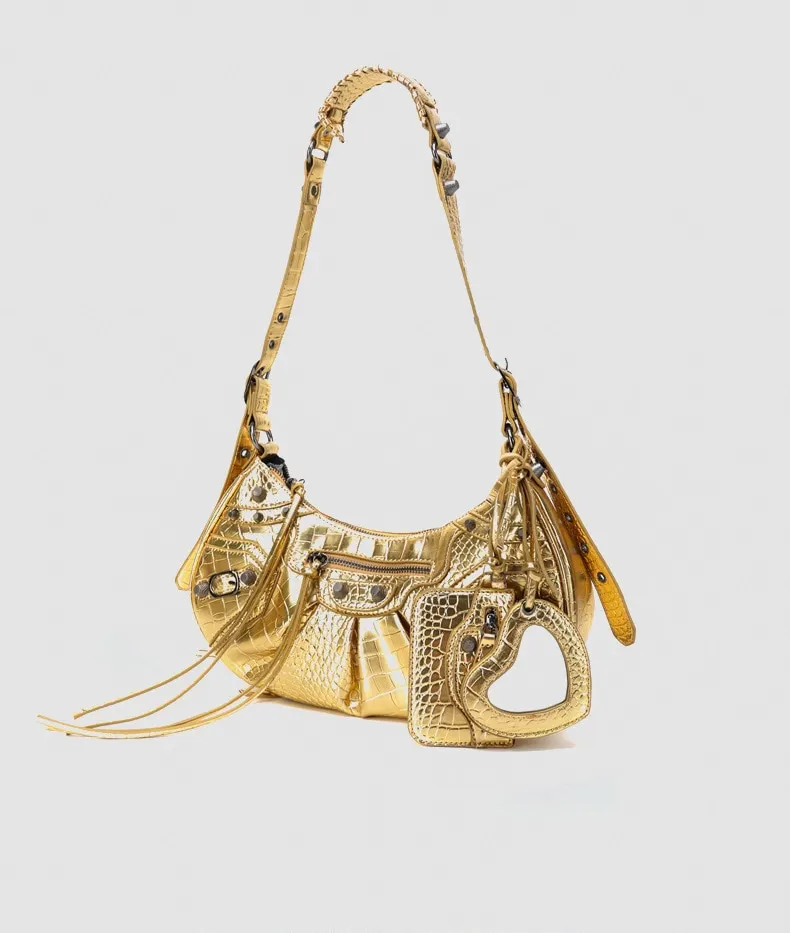 Bag New 2023 Black Gothic White Fashion Black Pink Rivets Crossbody Shoulder Bags Purse Women Underarm Bags  Motorcycle Bag