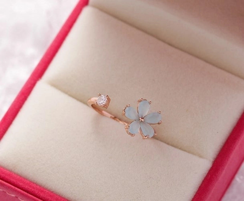Minimalist Flower Copper Inlay Zircon Rings