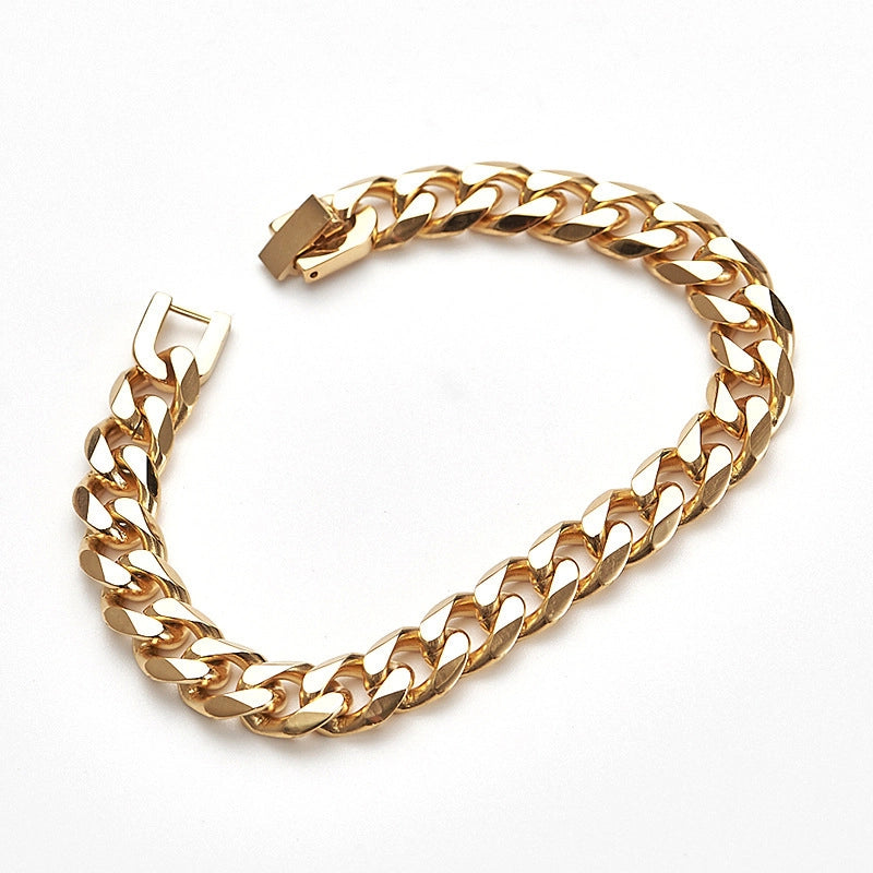 Hip-Hop Solid Color Titanium Steel Cuban Link Chain Curb Chain Bracelets In Bulk