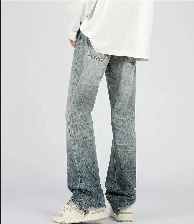 Aonga Raw Edge Straight-leg Jeans with Elastic Waist