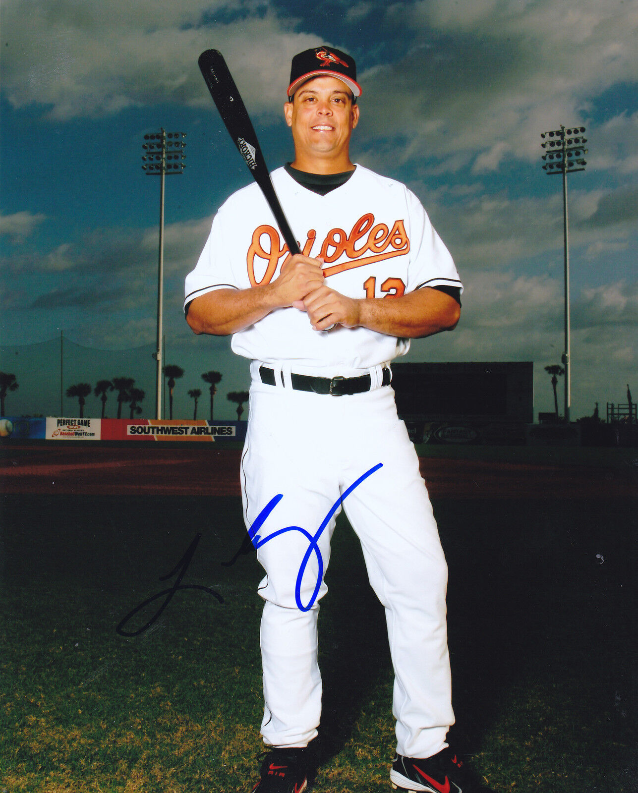 LUIS LOPEZ BALTIMORE ORIOLES ACTION SIGNED 8x10