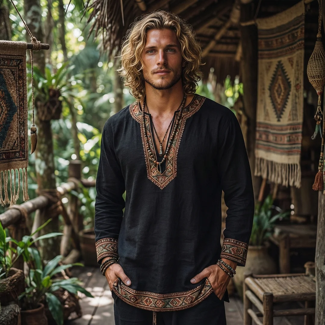 Men's Forest Series Bohemian Linen Top-inspireuse