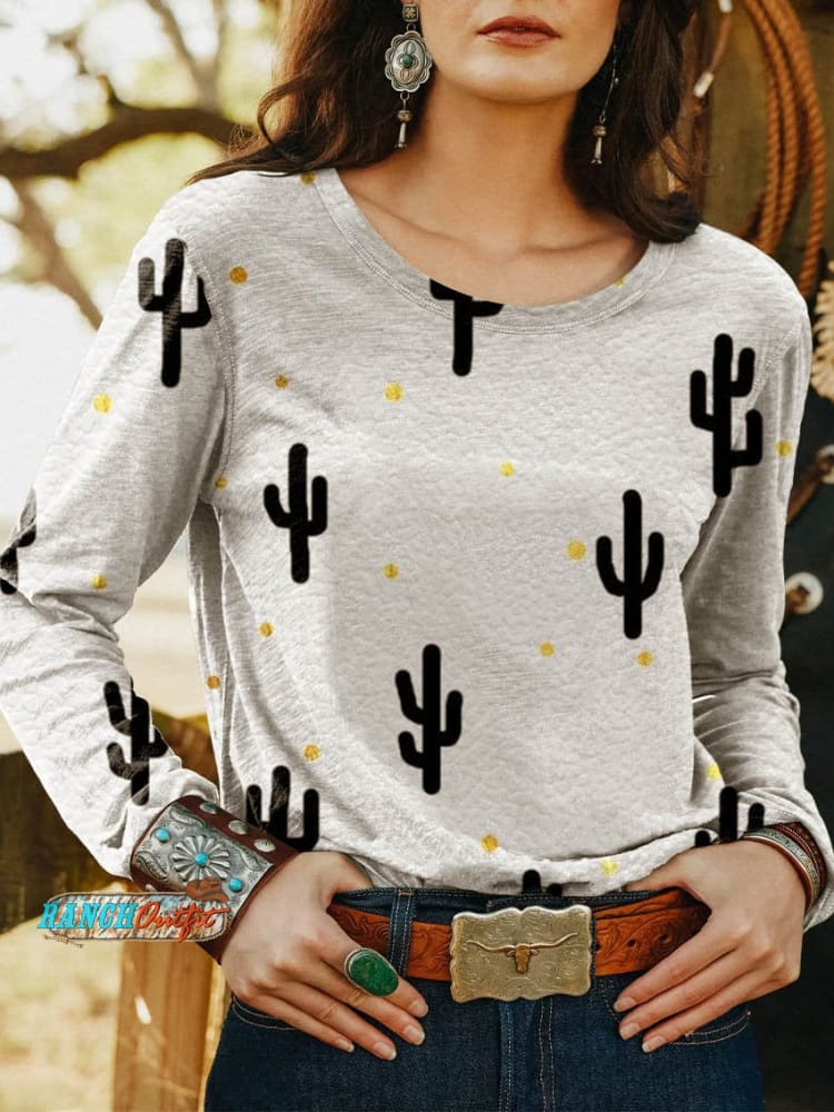 Women’s Cactus Wild West Print Casual T Shirt Multicolour / S