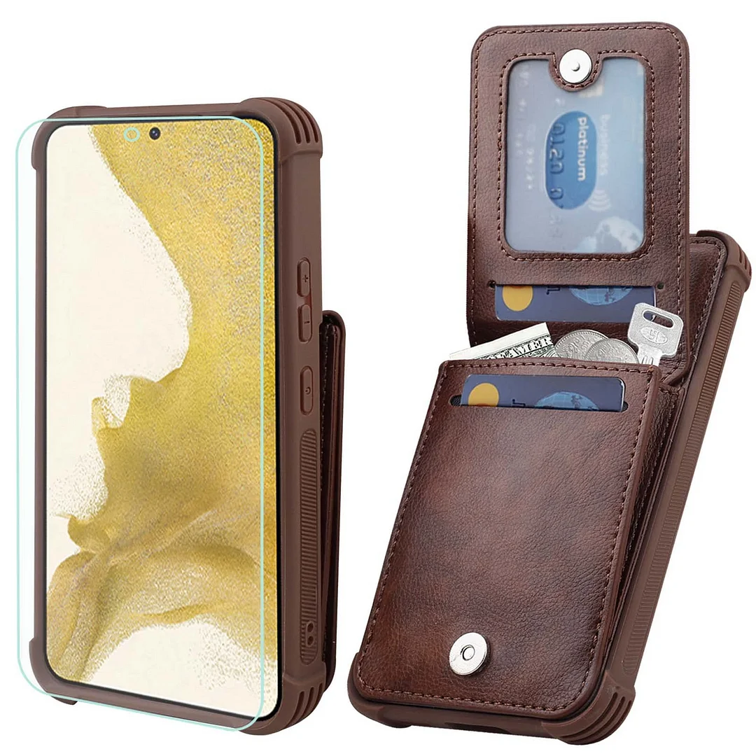 Galaxy S22 5G Wallet Case,VANAVAGY Leather Magnetic Clasp Flip Folio Shockproof Phone Cover