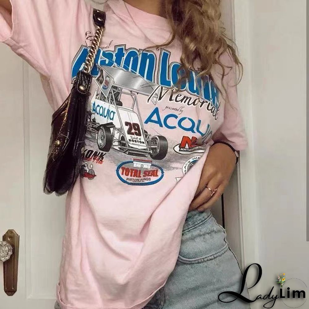 Gothic print Round Neck loose short sleeves t-shirt