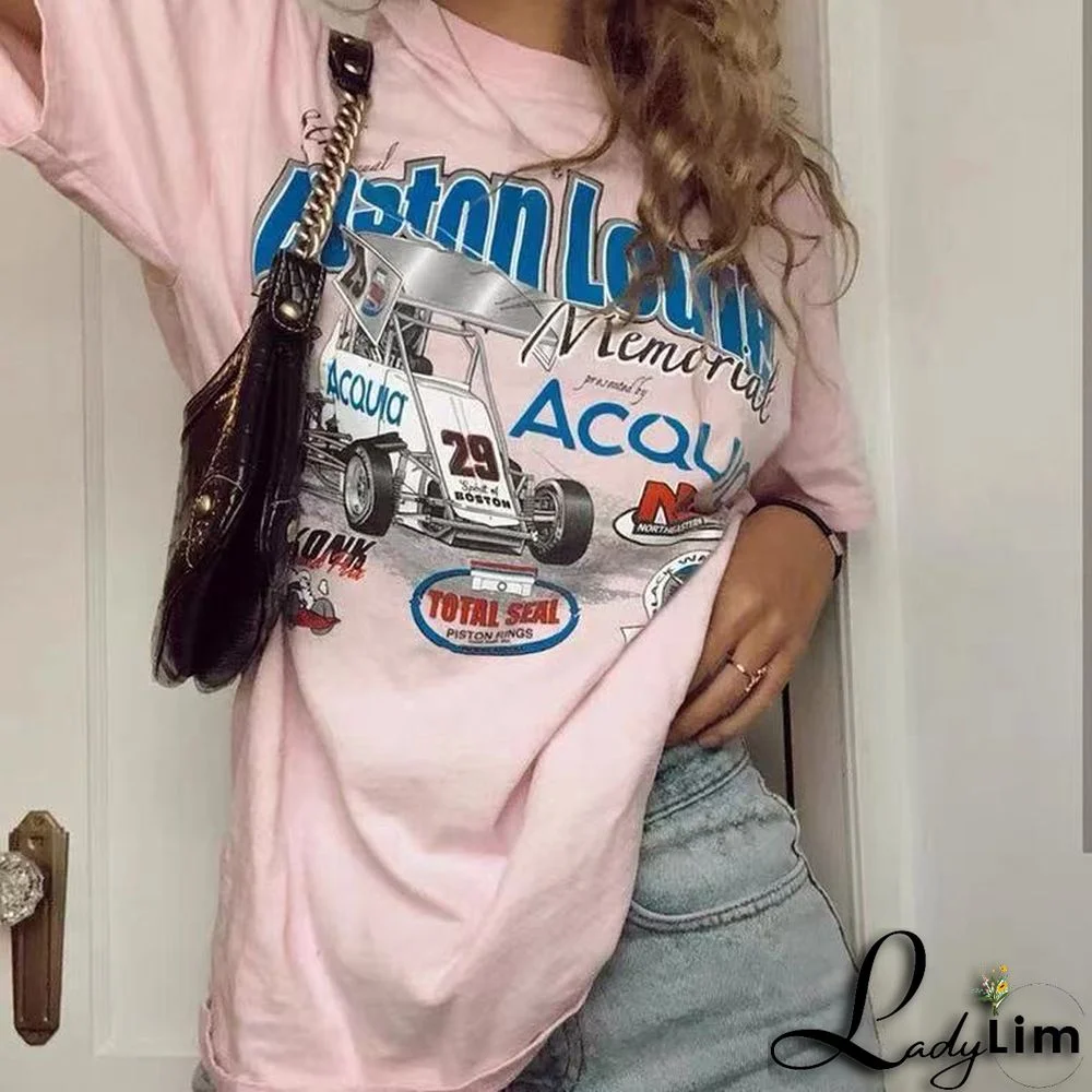 Gothic print Round Neck loose short sleeves t-shirt