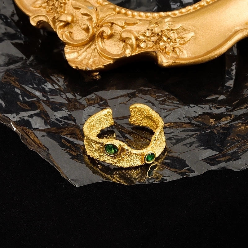 IG Style Geometric Copper Plating Inlay Zircon Open Rings