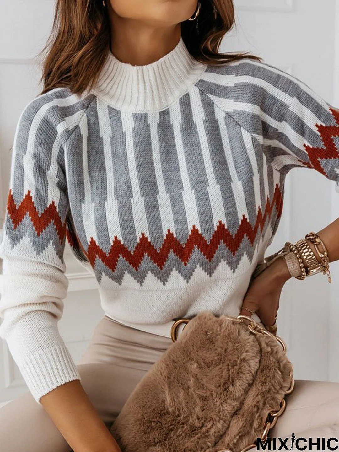 Casual Half Turtleneck Ethnic Sweater