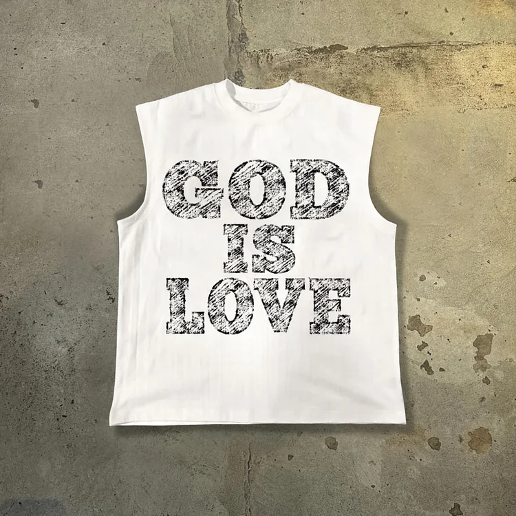 Men's God Is Love - Draft Font Print 100% Cotton Tank Top