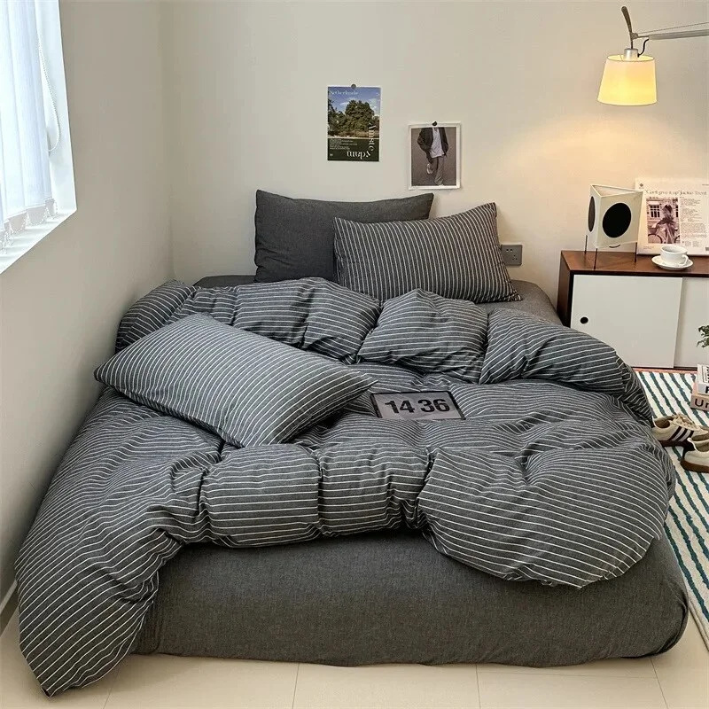 Aonga Cotton Japanese Duvet Cover Fitted Flat Sheet Pillowcase Set No Filling Single Double King Size Ins Style Bedding Kit aonga