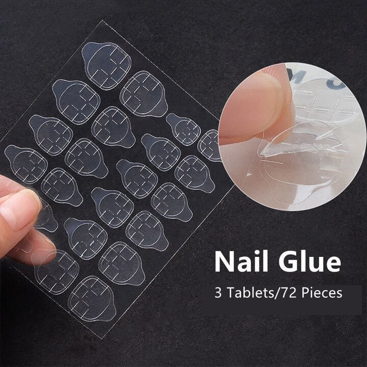 24PCS False Nails with Glue Rhinestones Long Trapezoid Detachable Pearl Stick on Nails Press on Nails Art With Wearing Tools