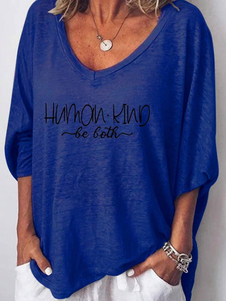Bestdealfriday Human Kind Be Both Graphic V Neck Long Sleeve Top