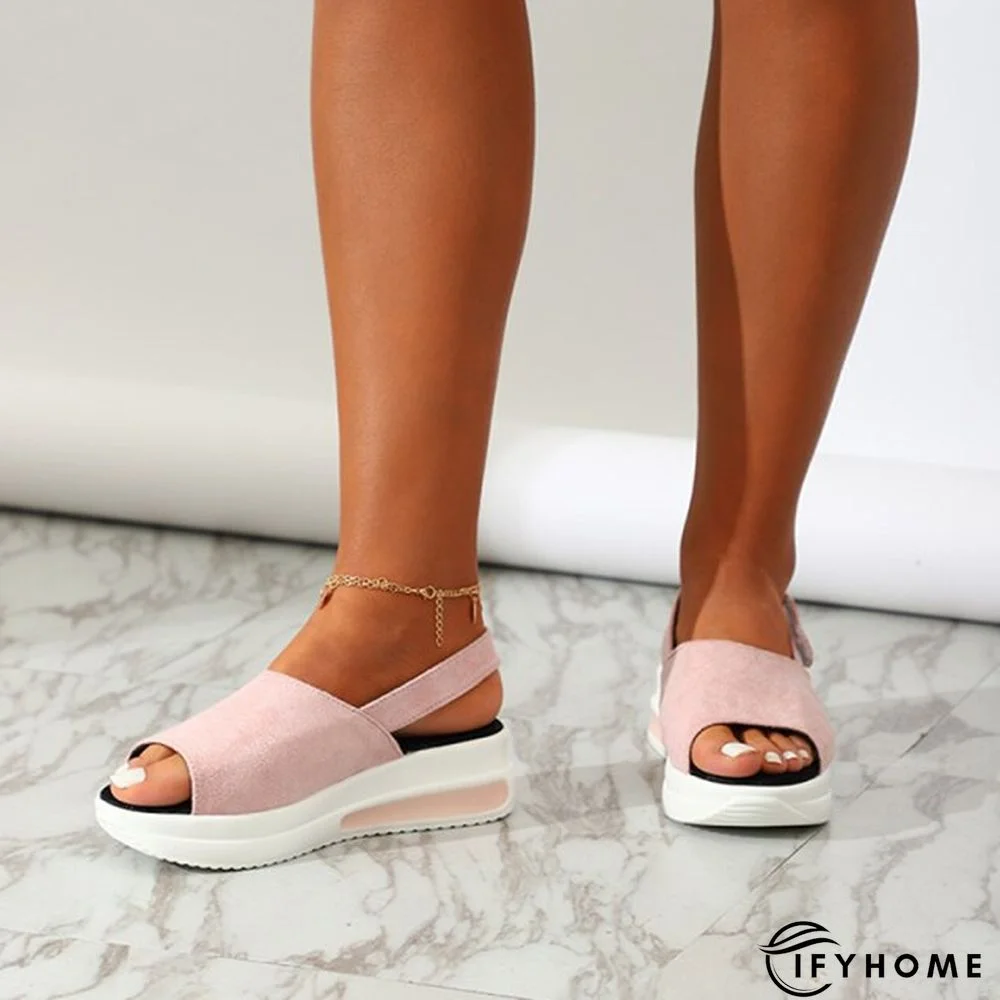 Women Platform Sandals Lady Thick Bottom Flat Shoes Female Chunky Mid Heels Peep Toe Buckle Strap Casual Flats Plus Size | IFYHOME